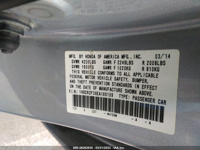 Honda Accord Sedan Lx 2014 1HGCR2F3XEA189159 Image 9