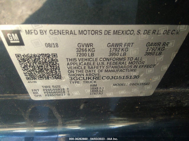 2018 CHEVROLET SILVERADO 1500 LT VIN: 3GCUKREC0JG515130