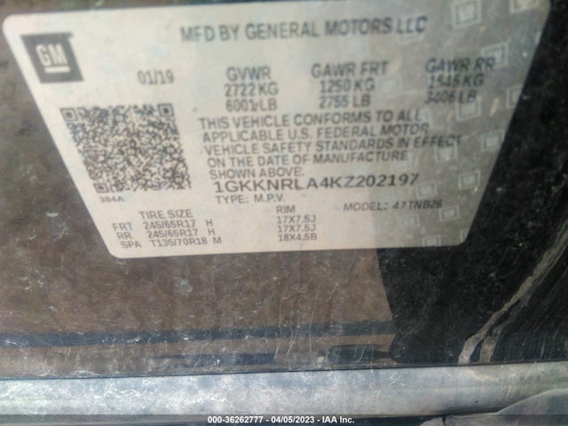 GMC ACADIA SLE 2019 1GKKNRLA4KZ202197 Image 9