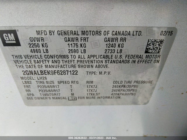 Chevrolet EQUINOX LT 2015 2GNALBEK9F6287122 Image 10