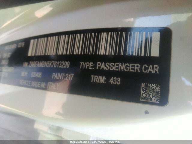 ZARFAMBN5K7613299 Alfa Romeo GIULIA TI