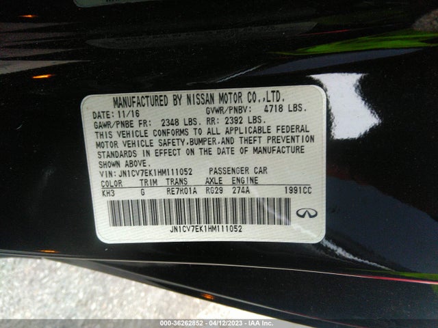JN1CV7EK1HM111052 Infiniti Q60 2.0t Premium