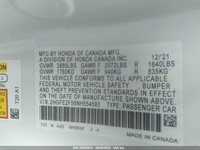 Honda Civic Sport 2022 2HGFE2F56NH554593 Image 9