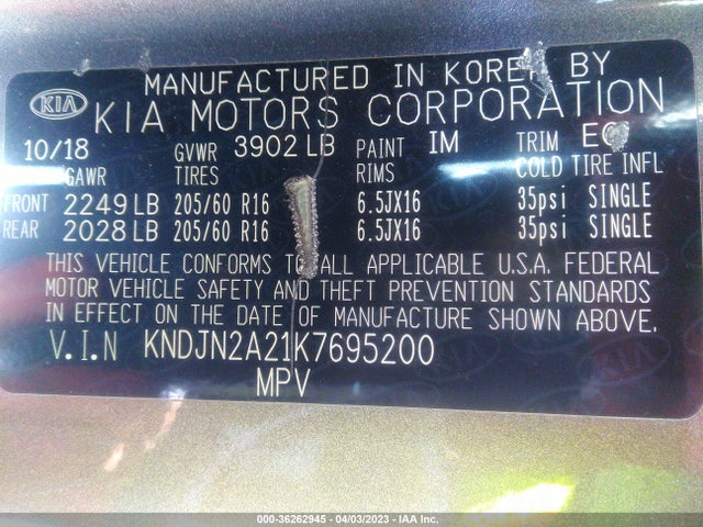 KIA Soul Base 2019 KNDJN2A21K7695200 Image 9