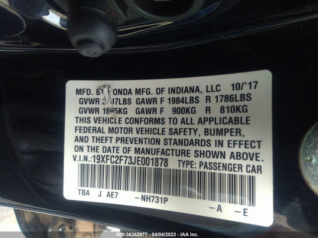 Honda Civic Sedan Ex 2018 19XFC2F73JE001878 Image 9