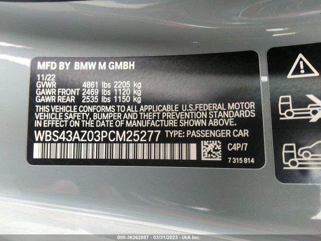 2023 BMW M4, VIN: WBS43AZ03PCM25277