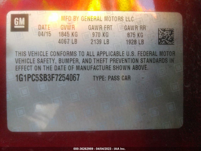 Chevrolet CRUZE LT 2015 1G1PC5SB3F7254067 Image 11