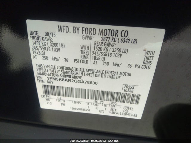 Ford UTILITY POLICE 2016 1FM5K8AR2GGA78630 Image 10