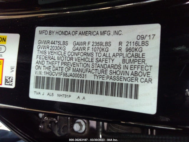 Honda Accord Sedan Touring 1.5t 2018 1HGCV1F98JA000531 Image 10