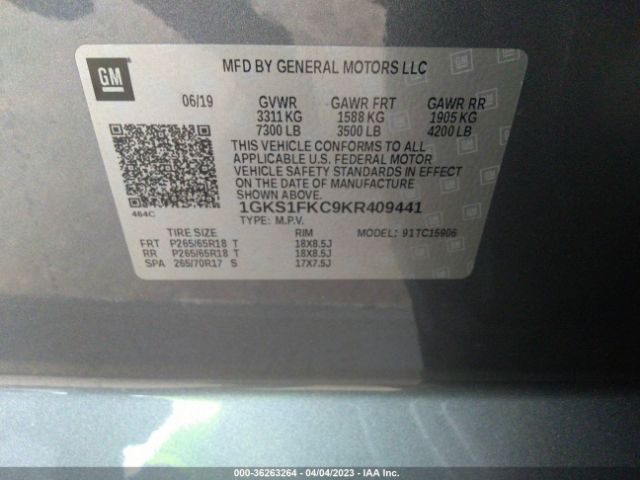 1GKS1FKC9KR409441 GMC Yukon Xl Sle