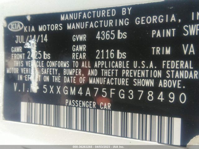 5XXGM4A75FG378490 KIA Optima Lx