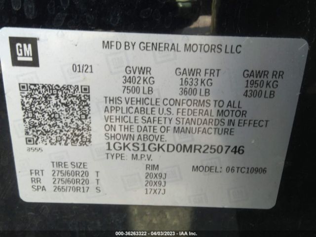 1GKS1GKD0MR250746 GMC Yukon Xl Slt