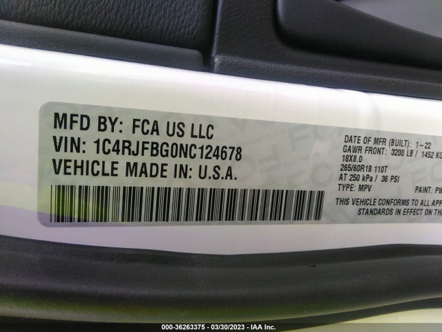 1C4RJFBG0NC124678 Jeep Grand Cherokee Wk Limited