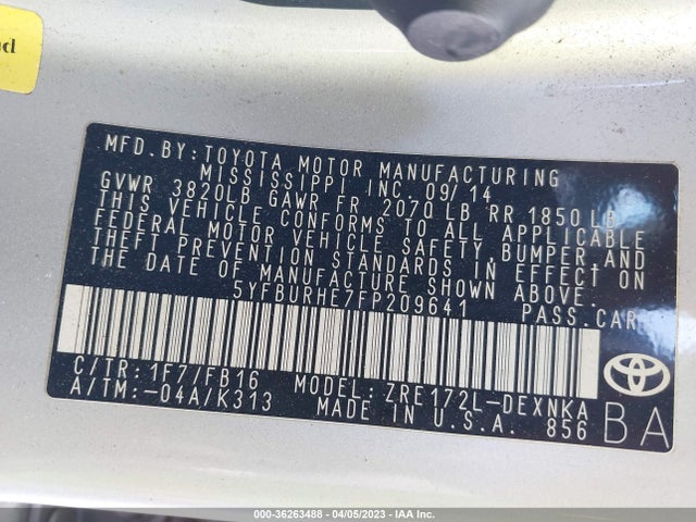 Toyota Corolla L/le/s/s Plus/le Plus 2015 5YFBURHE7FP209641 Image 11