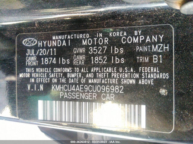 2012 HYUNDAI ACCENT GLS VIN: KMHCU4AE9CU096982