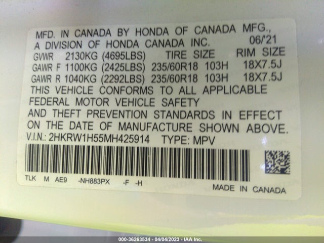 Honda CR-V EX 2021 2HKRW1H55MH425914 Image 10