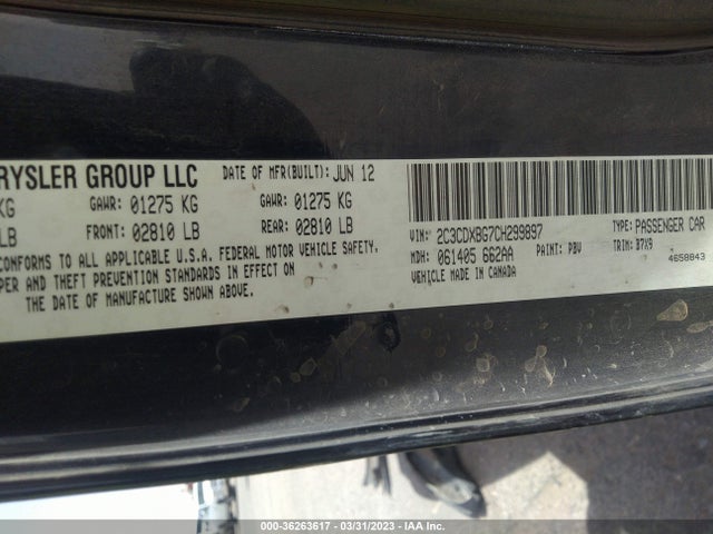 2012 DODGE CHARGER SE VIN: 2C3CDXBG7CH299897