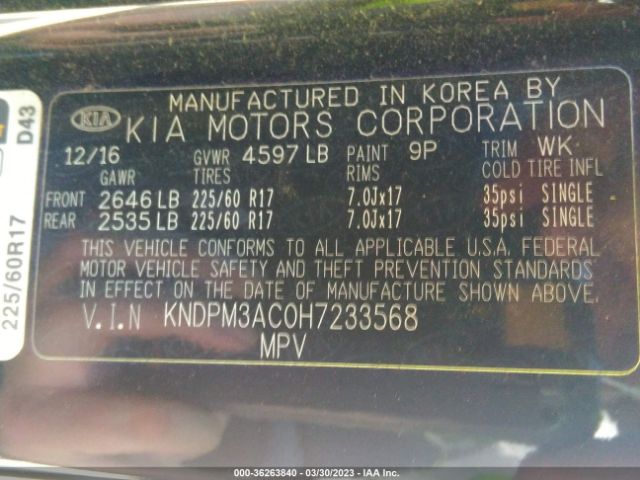 KNDPM3AC0H7233568 KIA Sportage Lx