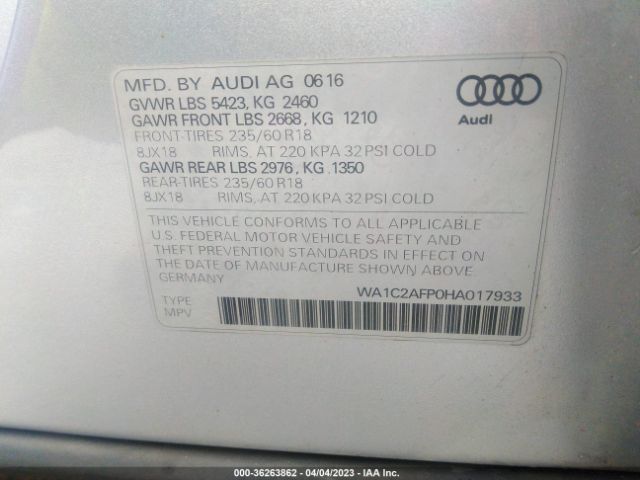 WA1C2AFP0HA017933 Audi Q5 PREMIUM