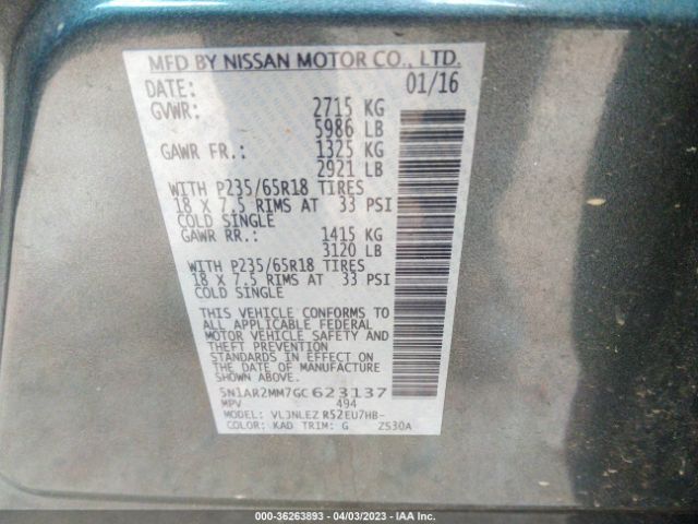 5N1AR2MM7GC623137 Nissan Pathfinder Sv