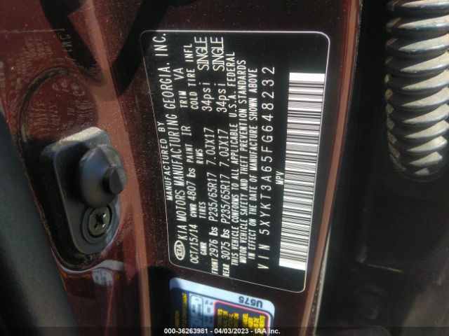 5XYKT3A65FG648232 KIA SORENTO LX