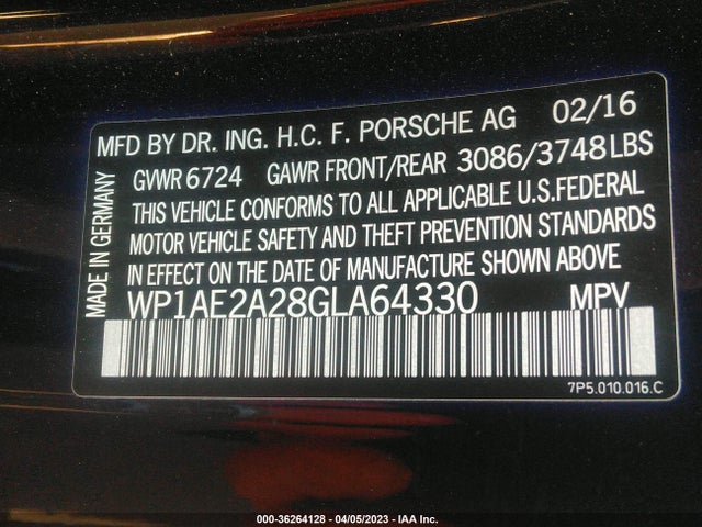 2016 Porsche Cayenne, VIN: WP1AE2A28GLA64330