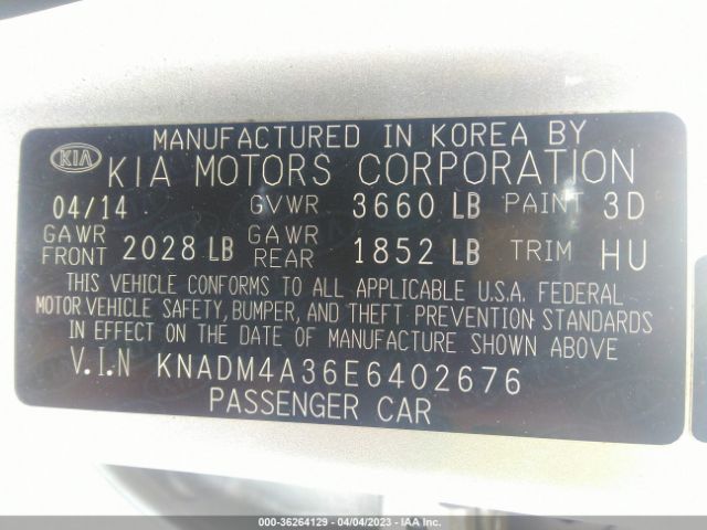 KNADM4A36E6402676 KIA RIO LX