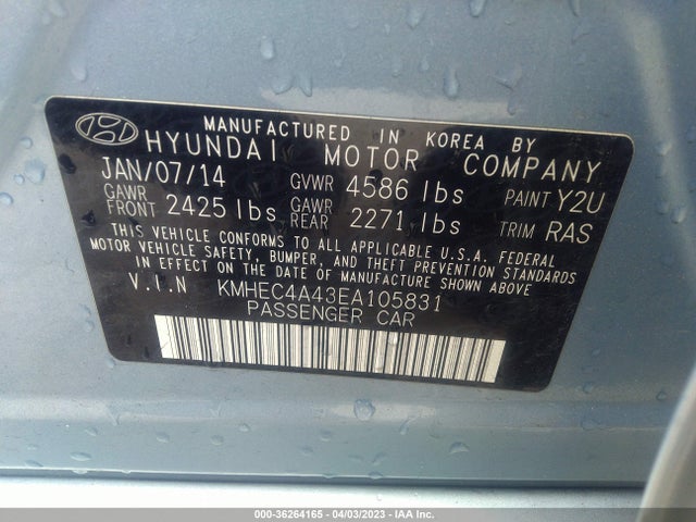 Hyundai Sonata Hybrid Limited 2014 KMHEC4A43EA105831 Image 10