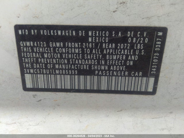 3VWC57BU1LM085999 Volkswagen Jetta S/se/r-line