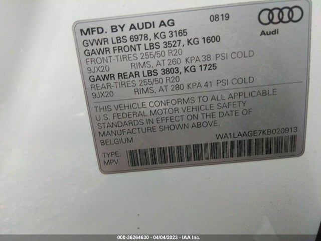 2019 Audi e-tron, VIN: WA1LAAGE7KB020913