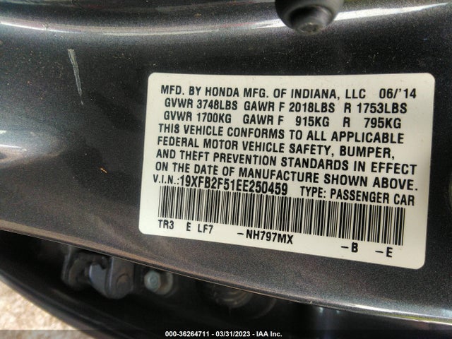 2014 HONDA CIVIC SEDAN LX VIN: 19XFB2F51EE250459