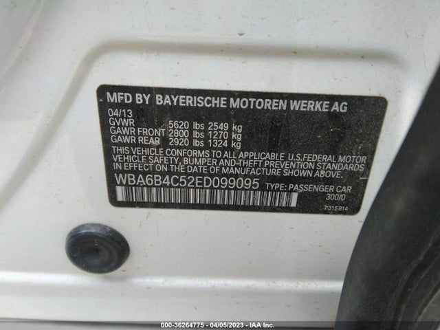 2014 BMW 6 Series, VIN: WBA6B4C52ED099095