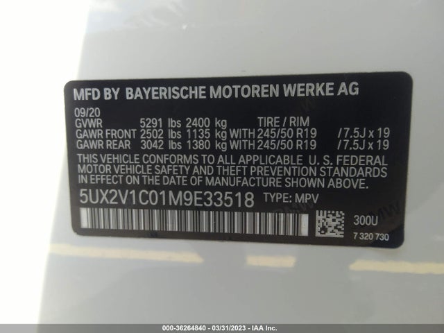 2021 BMW X4, VIN: 5UX2V1C01M9E33518