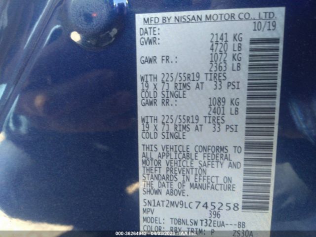 5N1AT2MV9LC745258 Nissan Rogue Sl