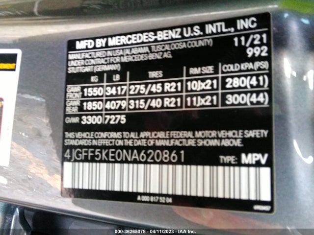 4JGFF5KE0NA620861 Mercedes-Benz Gls Gls 450