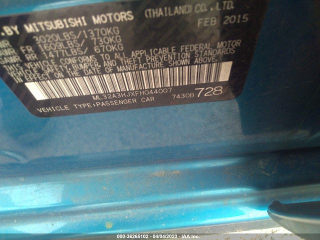 ML32A3HJXFH044007 Mitsubishi Mirage De/rf