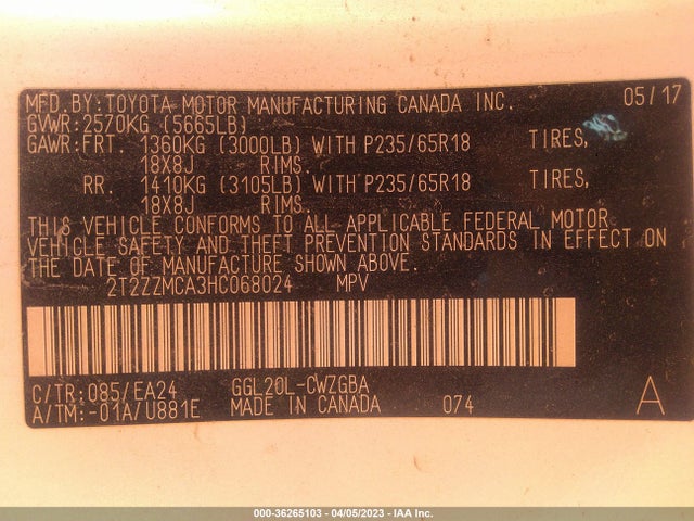 2T2ZZMCA3HC068024 Lexus Rx Rx 350