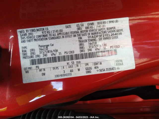 Ford FOCUS SE 2014 1FADP3F21EL264038 Image 10