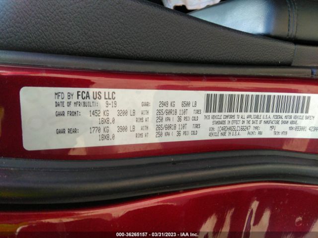 1C4RDHAG5LC166247 Dodge Durango Sxt