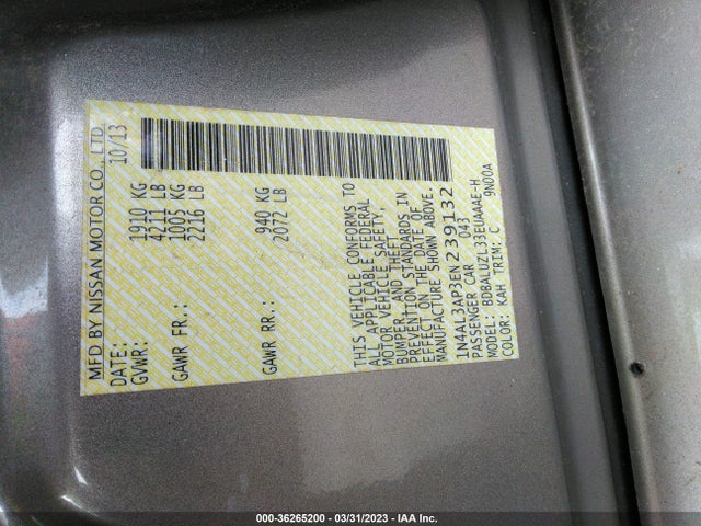 2014 NISSAN ALTIMA 2.5 SV VIN: 1N4AL3AP3EN239132