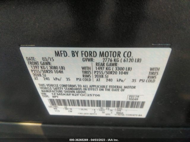 1FM5K8F82FGC25706 Ford Explorer Limited