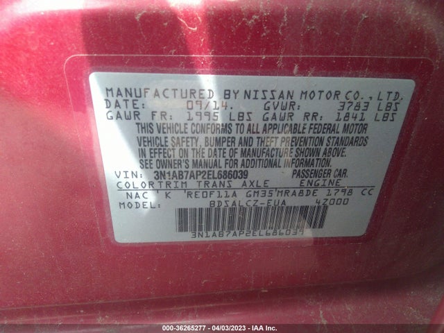 Nissan SENTRA S 2014 3N1AB7AP2EL686039 Image 9
