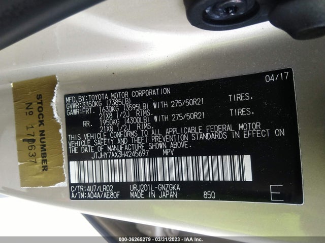 2017 Lexus LX, VIN: JTJHY7AX3H4245697