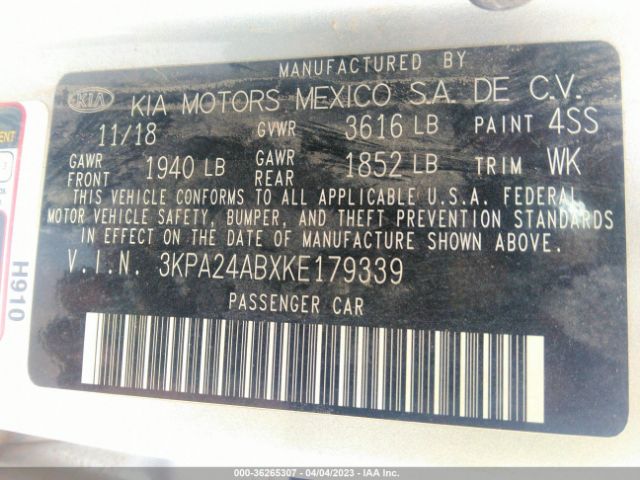 3KPA24ABXKE179339 KIA RIO S
