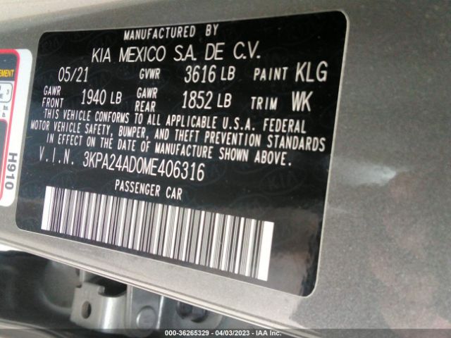 3KPA24AD0ME406316 KIA RIO S