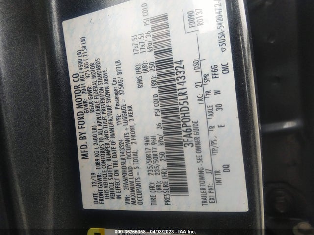 Ford FUSION SE 2020 3FA6P0HD5LR143324 Image 9