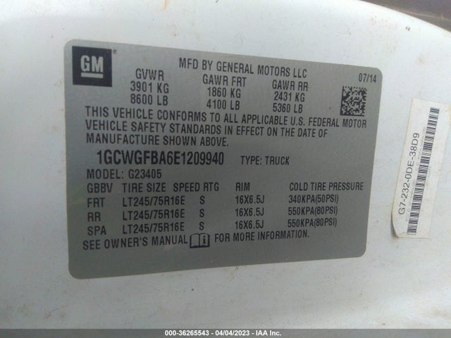 2014 Chevrolet Express, VIN: 1GCWGFBA6E1209940