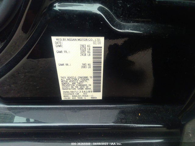 2020 NISSAN ALTIMA 2.5 S VIN: 1N4BL4BV7LC234189