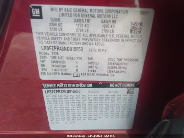 LRBFZPR43ND015850 Buick Envision Essence