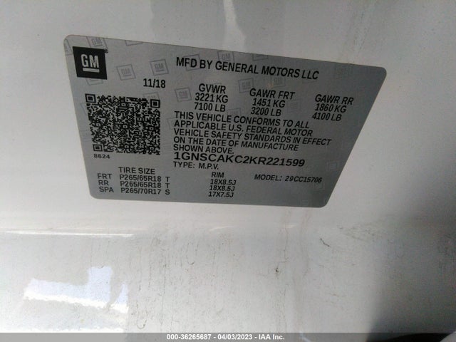 Chevrolet Tahoe Ls 2019 1GNSCAKC2KR221599 Image 9